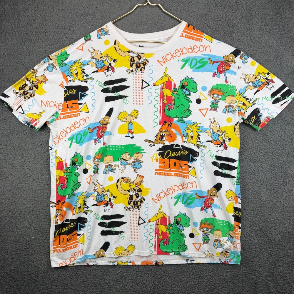 Nickelodeon 90s Classics All Over Print White Graphic T-Shirt Mens XL Aero